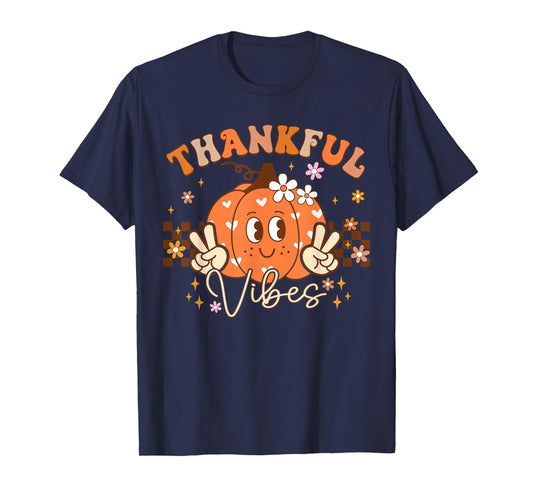 Retro Groovy Fall Pumpkin Peace Tee Thanksgiving Women Girls T-Shirt