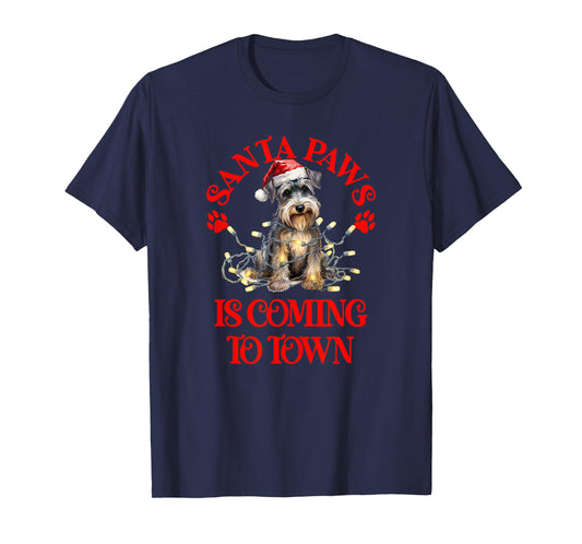 Santa Paws is Coming to Town with Christmas Schnauzer T-Shirt