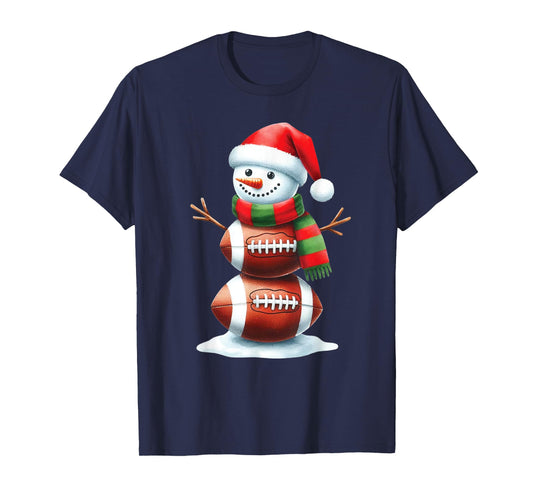 Christmas Football Women Men Kids Christmas Snowman Football T-Shirt