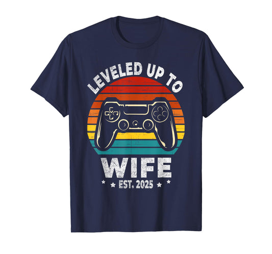 Leveled Up To Wife Est. 2025 Newly Just Married Gamer Bride T-Shirt