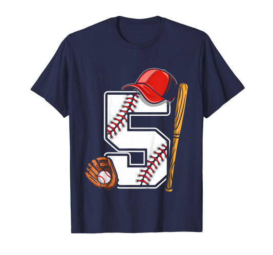 Kids Birthday Boy 5 five Baseball 5th Birthday Baseball Player T-Shirt