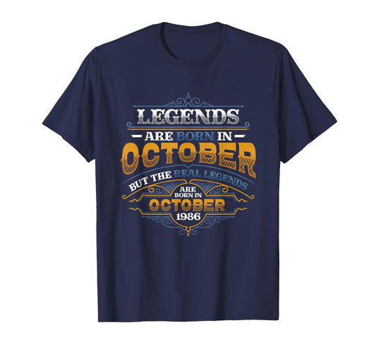 Legends Are Born In October 1986 Mens Birthday T-Shirt
