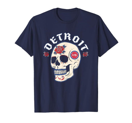 NBA Detroit Pistons Halloween Floral Skull T-Shirt