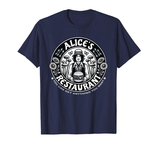 Alice's Restaurant Mushroom Hamburger Man Graphic T-Shirt