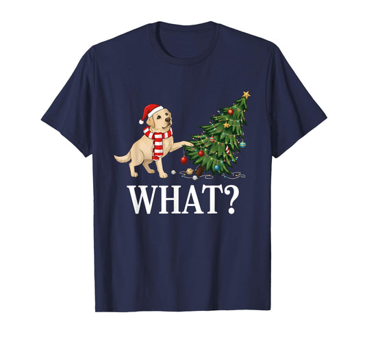Labrador Dog Retriever Pushing Christmas Tree Over Dog What? T-Shirt