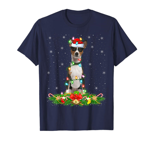 Basenji Dog Christmas Lights Funny Santa Hat Xmas T-Shirt