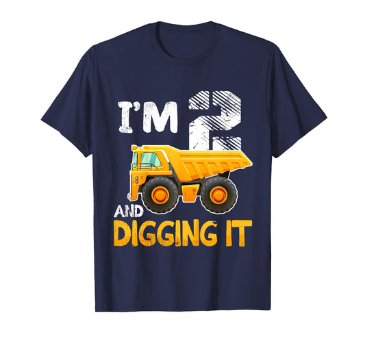 Kids Two 2yr 2nd Birthday Boy Construction Truck 2 Years Old Boys T-Shirt