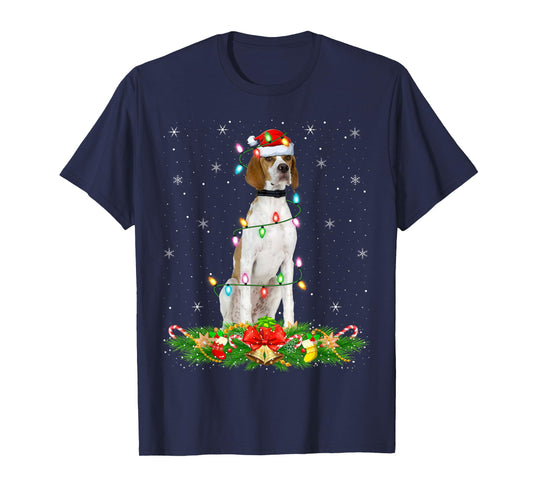 English Pointer Dog Christmas Lights Funny Santa Hat Xmas T-Shirt