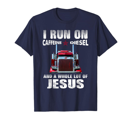 Caffeine Diesel Jesus Christian Trucker Distressed T-Shirt