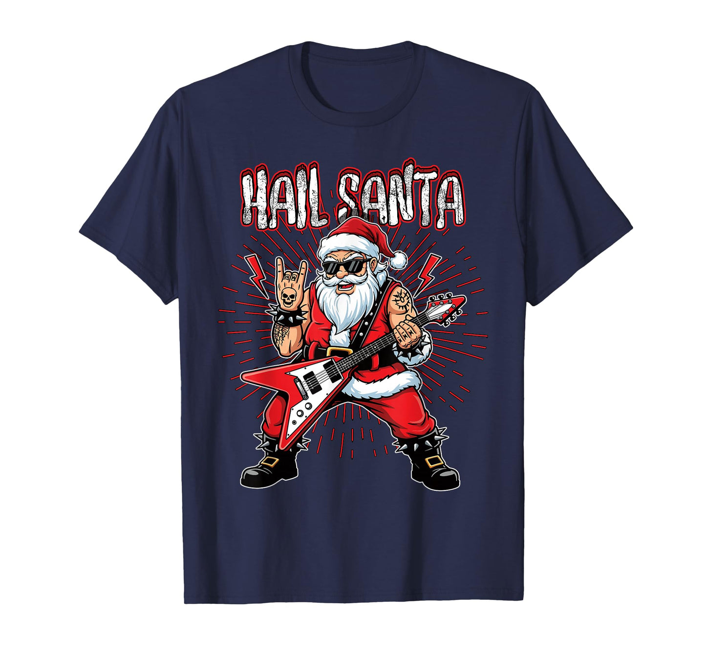 Hail Santa Death Metal Pagan Solstic Santa Guitar Rocker T-Shirt