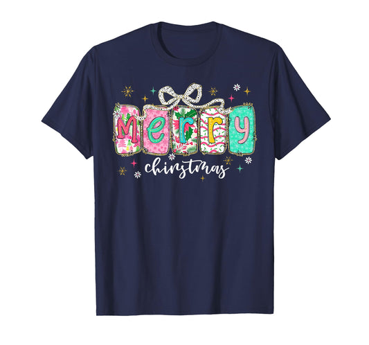 Coquette Bow Merry Christmas Xmas Pajamas Snowflake Holiday T-Shirt