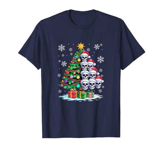 Decorating Colorful Xmas Tree Half Group Santa Skulls T-Shirt