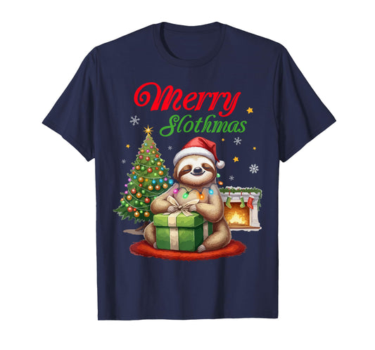 Cute Sloth Santa Christmas Merry Slothmas Slo Ho Ho Xmas T-Shirt