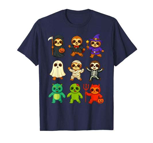 Cute Sloths Witch Pumpkin Skeleton Costume Happy Halloween T-Shirt