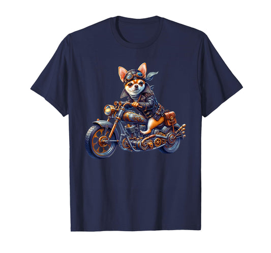Cool Steampunk Chihuahua Biker Vintage Motorcycle Dog Lovers T-Shirt