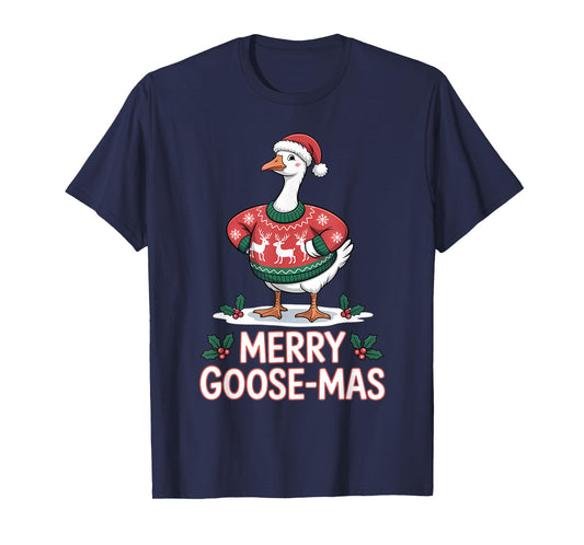 Merry Goose-mas Ugly Sweater Santa Hat Funny Goose Christmas T-Shirt