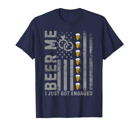 Beer me I just got engaged Vintage American Flag Married T-Shirt