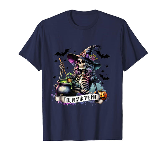 Time To Stir the pot Skeleton Woman Witch Halloween Pin-Up T-Shirt