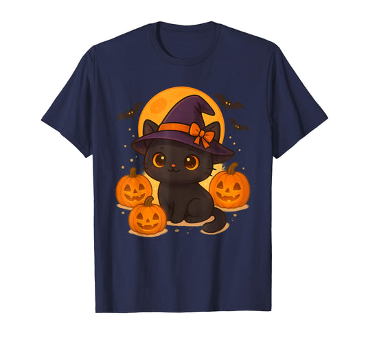 Cute Retro Black Cat Witch Pumpkin Halloween Costume T-Shirt