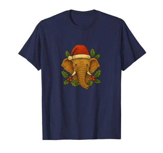 Elephant Wearing a Santa Hat Christmas Safari Holiday T-Shirt