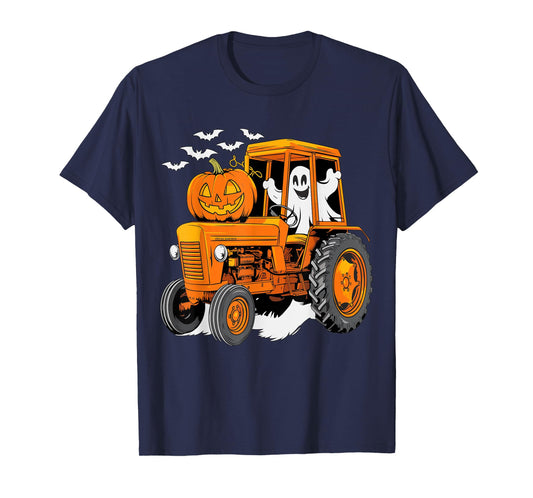 Farmer Tractor Ghost and Pumpkin Halloween Costume T-Shirt