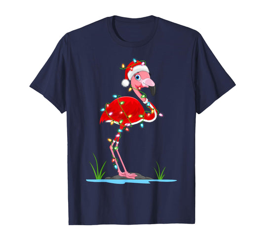 Flamingo Christmas Lights Santa Costume Cute Animal Xmas T-Shirt