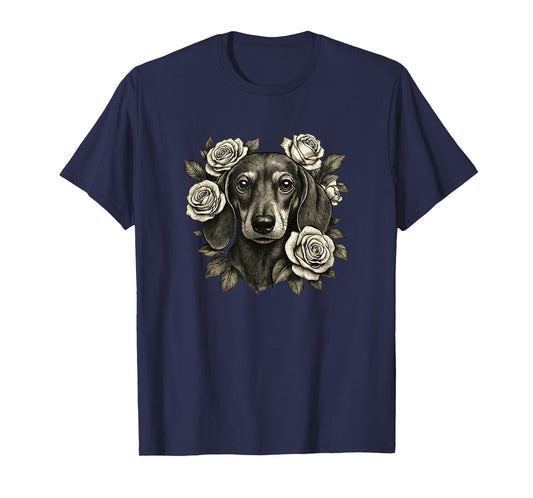Dachshund Vintage Roses Retro Tattoo T-Shirt