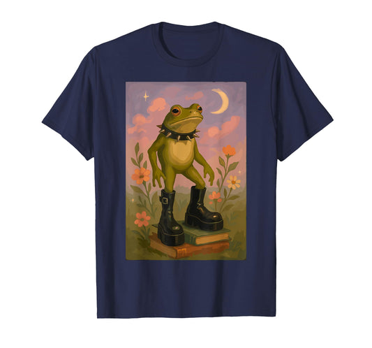 Fairycore Gothic Frog in Boots Whimsical Art Style T-Shirt