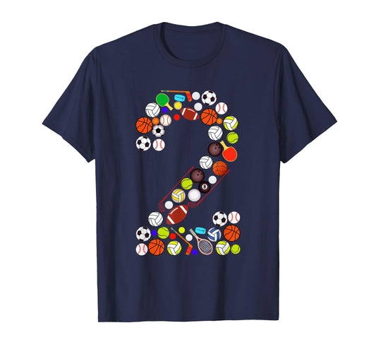Kids 2nd Birthday Sports Big Number Two 2 Year Old Boy T-Shirt
