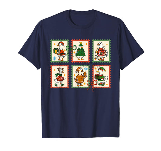 Vintage Retro Tis The Silly Goose Santa Season Stamps Xmas T-Shirt