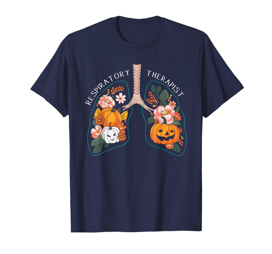 Respiratory Therapist RT Lung Floral Pumpkin Halloween T-Shirt