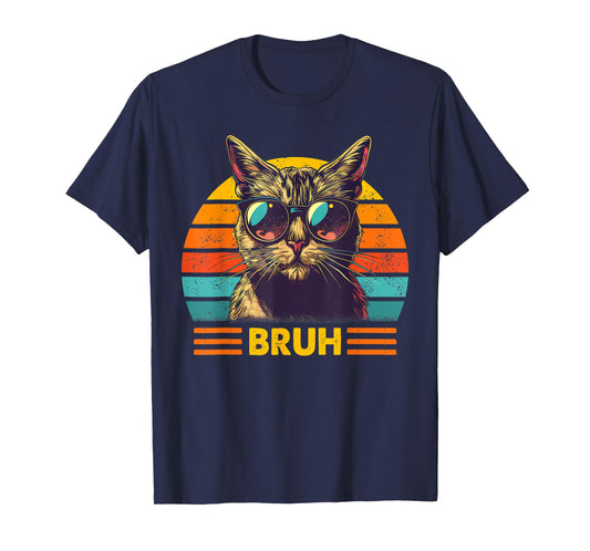 Vintage Cat Bruh With Cat Greetings Teens Boys Men T-Shirt