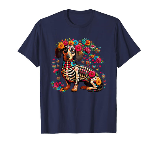 Dachshund Floral Skeleton Dia De Los Muertos Mexican Lover T-Shirt