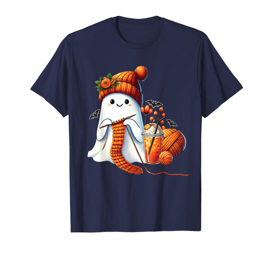 Cute Ghost crochet knitting Lovers Halloween Coffee Women T-Shirt