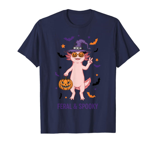Feral and Spooky Witch Costume Axolotl Halloween T-Shirt