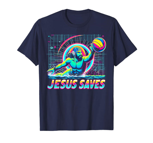 80s Vaporwave Jesus Saves Water Polo T-Shirt