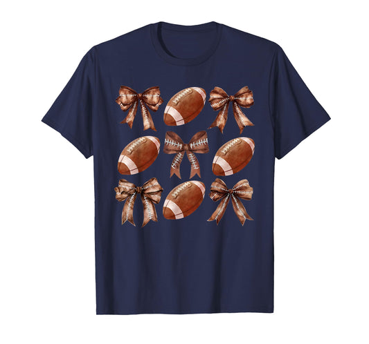 Coquette Football Bow Game Day Football Mom Football Season T-Shirt
