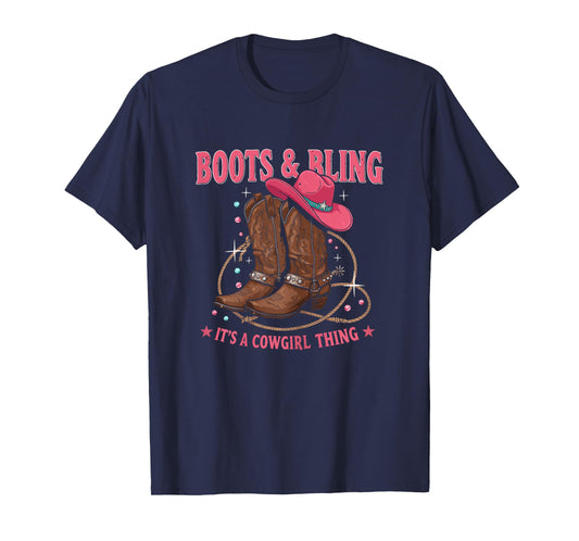 Howdy Country Rodeo Girl Western Boots & Bling its a Cowgirl T-Shirt