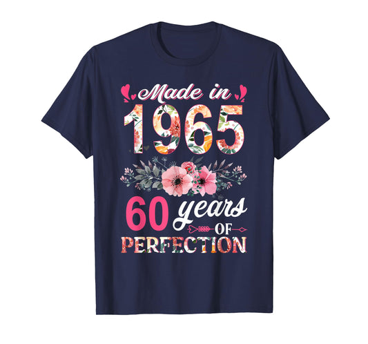 Made In 1965 Floral 60 Year Old 80th Birthday Gifts Women T-Shirt