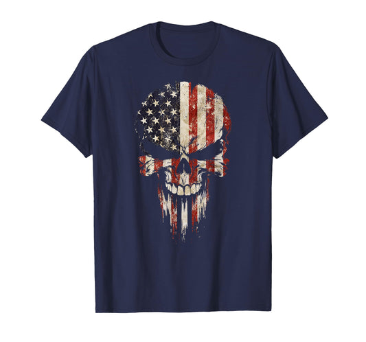 Vintage USA Flag Skull Patriotic T-Shirt