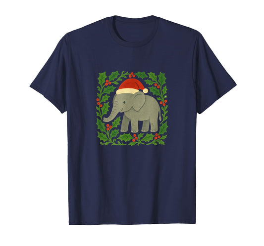 Elephant Wearing a Santa Hat Christmas Safari Holiday T-Shirt