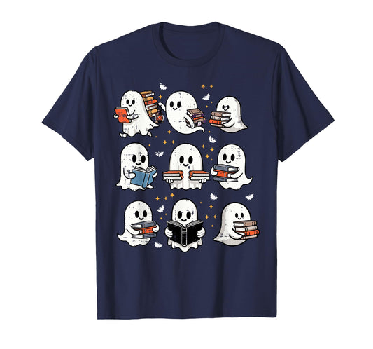 Ghosts With Books Library Halloween Men Women Kids Teacher T-Shirt