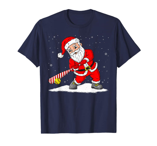 Santa Claus Playing Softball Merry Christmas Pajama Boys Men T-Shirt