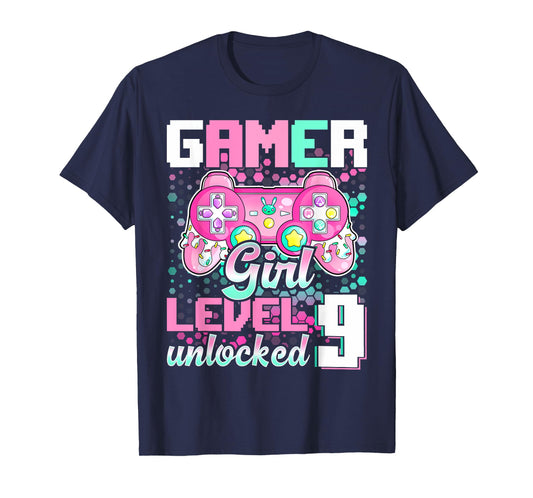 9th Birthday Gift Gamer Girl Level 9 Unlocked Video Game T-Shirt