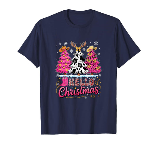 Christmas Three Leopard Xmas Trees Costume Westen Farmer T-Shirt