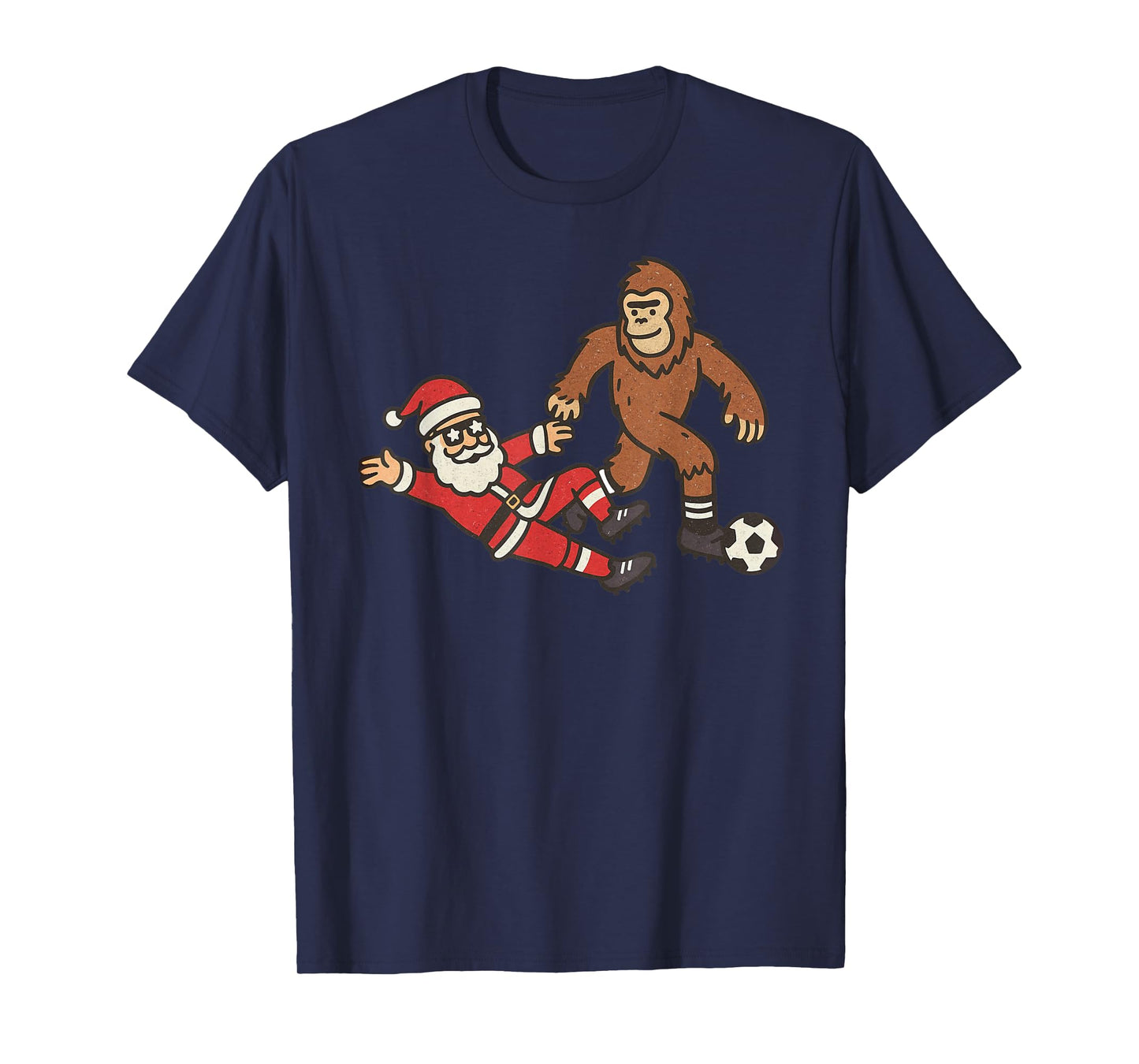 Santa Sasquatch Playing Soccer Christmas Funny Xmas Holiday T-Shirt