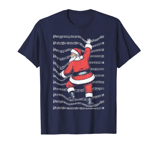 Musician Christmas Funny Santa Claus Climbing Sheet Music T-Shirt