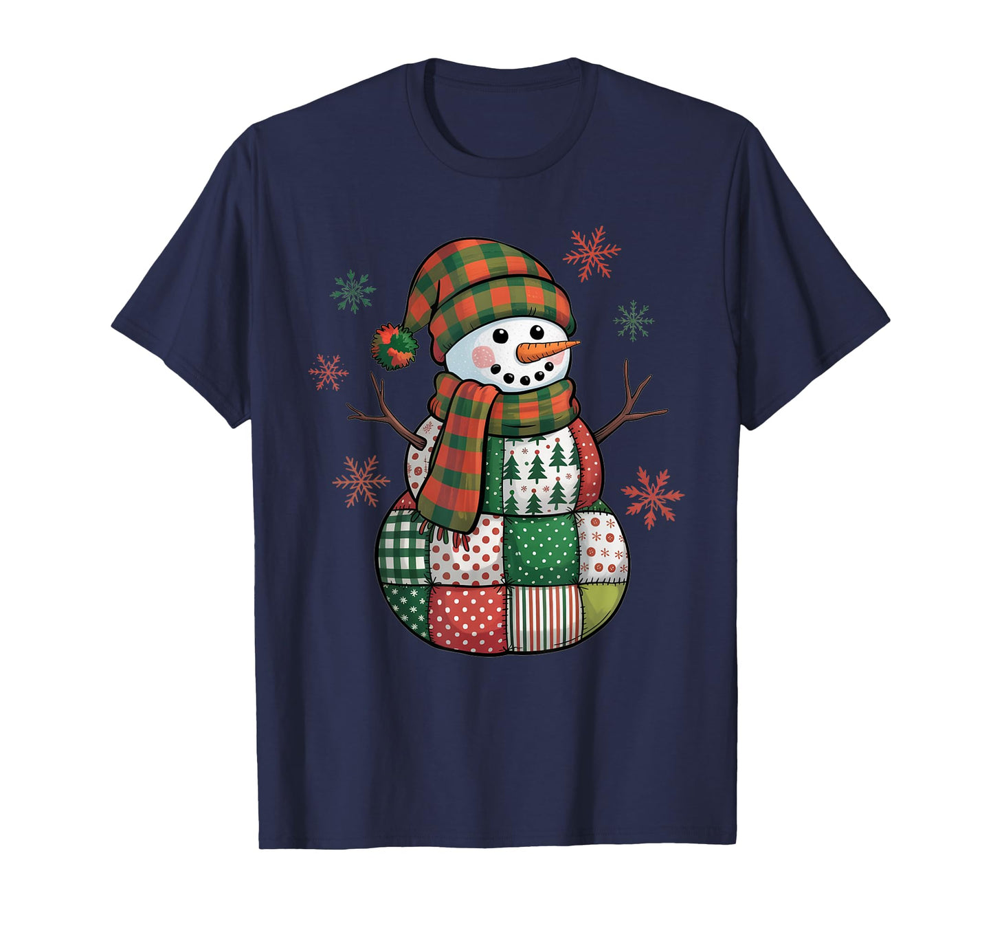 Patchwork Snowman Retro Funny Christmas Xmas Snowman Holiday T-Shirt