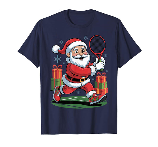 Santa Playing Tennis Funny Christmas Xmas Holiday Pajama T-Shirt