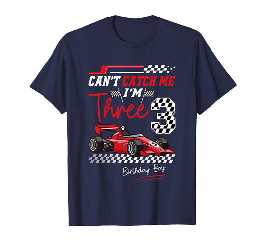 Can’t Catch Me I’m 3 Super Red Racing Car 3rd Birthday T-Shirt